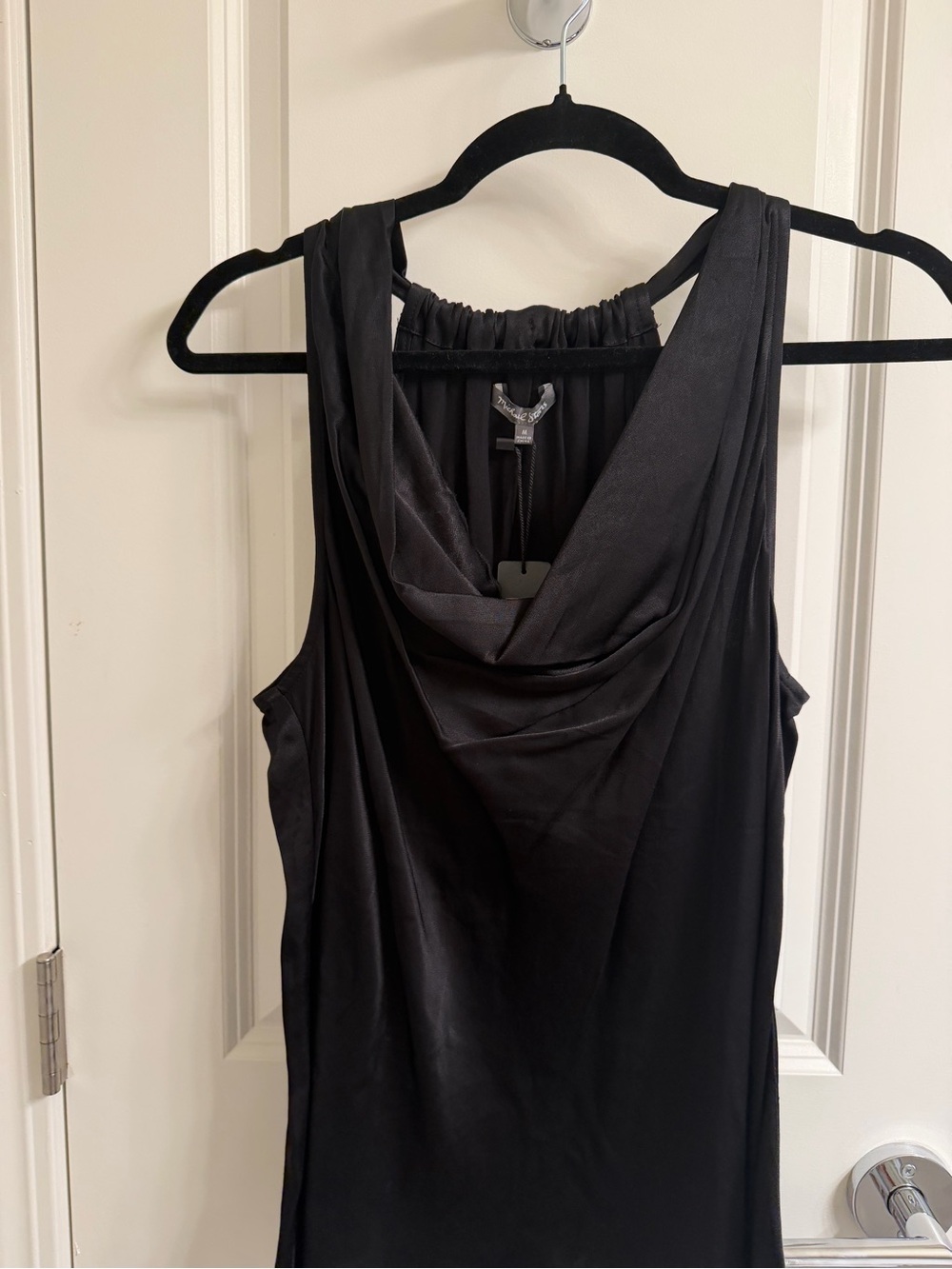 Michael Stars Black Draped Cowl Neck Satin Camisole